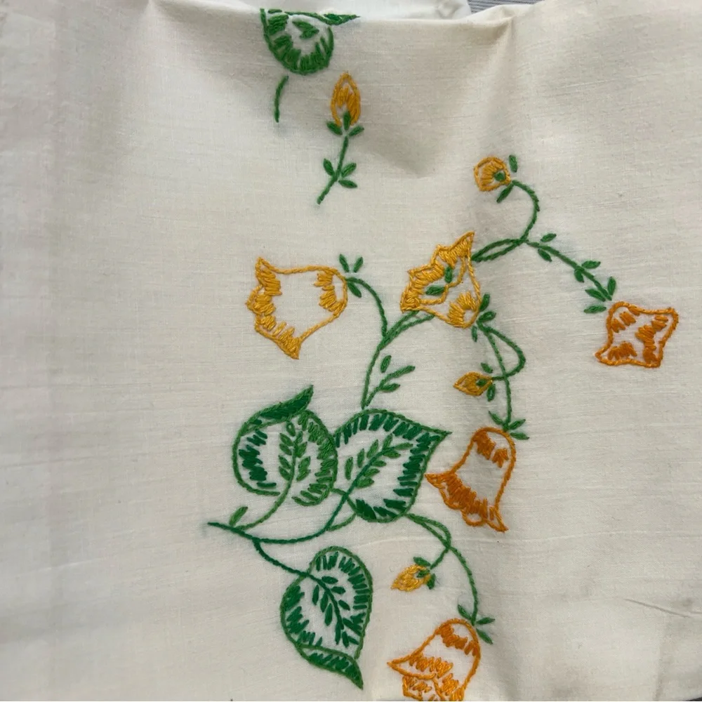 Embroidered handmade vintage Floral pillowcase set Linens cottage decor‎